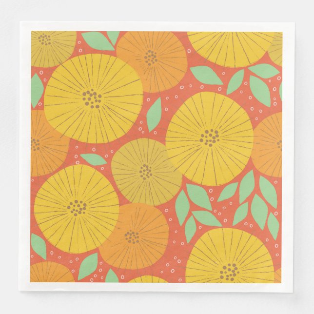 Gelbe und orangefarbene Kreislaufblüten Serviette (Vorderseite)