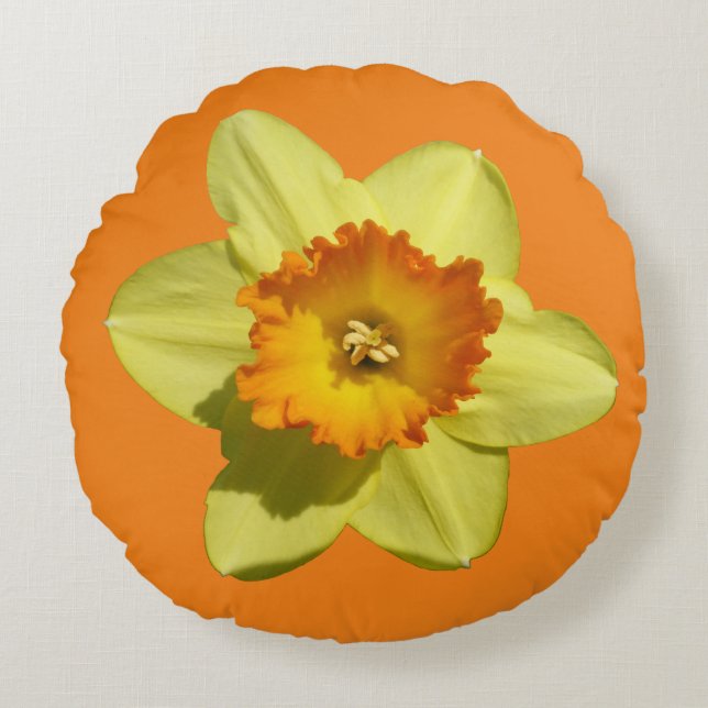 Gelbe und orangefarbene Nadelkust. Rundkissen Rundes Kissen (Vorderseite)