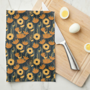 Gelbe und orangefarbene Retro-Blume Geschirrtuch