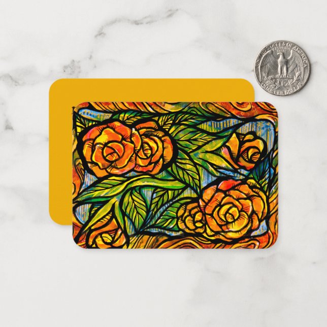 Gelbe und orangefarbene Rose Blume Naturliebhaber Mitteilungskarte (Vorderseite/Rückseite Beispiel)