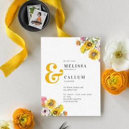 Gelbe und rosa Aquarellfarben, Blumenkäse und Hoch Einladung