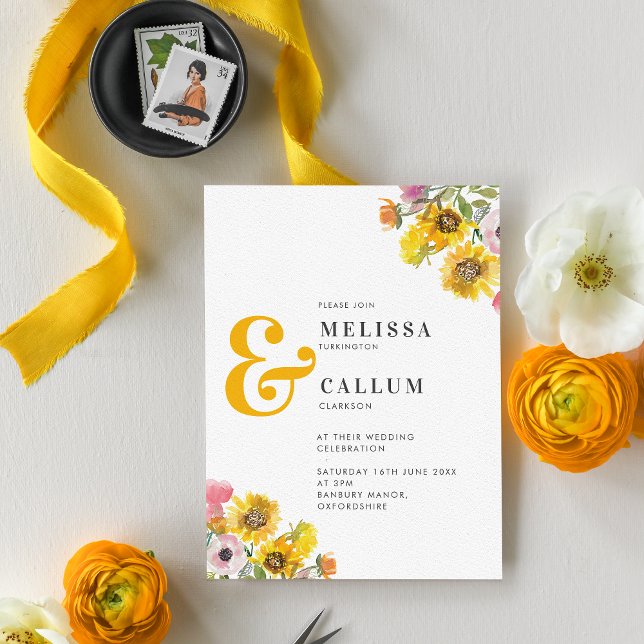 Gelbe und rosa Aquarellfarben, Blumenkäse und Hoch Einladung (Von Creator hochgeladen)