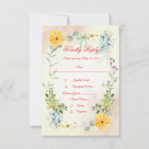 Gelbe und rosa Blumen-RSVP-Karte RSVP Karte