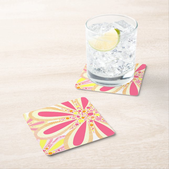 Gelbe und rosa Frühlingsblumen Rechteckiger Pappuntersetzer (Vor Ort)