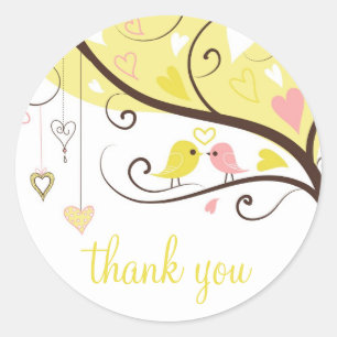 Gelbe und rosa Liebesvögel Danke, Ihr Sticker