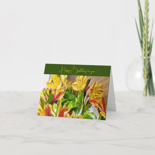Gelbe und rote Alstroemeria-Blume Karte (Vorderseite)