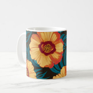 Gelbe und rote Blume mit Aquamarinen Blätter Kaffeetasse