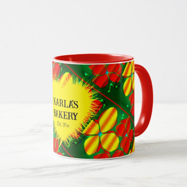 Gelbe und rote Blume mit grüner Tasse (VorderseiteRechts)