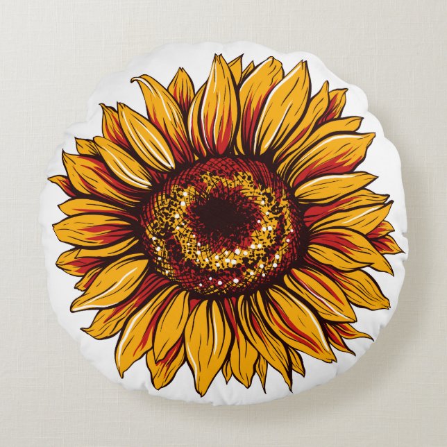 Gelbe und rote Sonnenblume Rundes Kissen (Vorderseite)