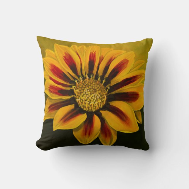 Gelbe und rote Streifen Gazania Blume Kissen (Vorderseite)