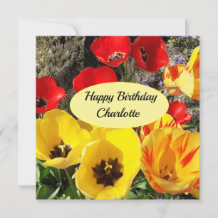 Gelbe und rote Tulissen Flat Birthday Card Karte
