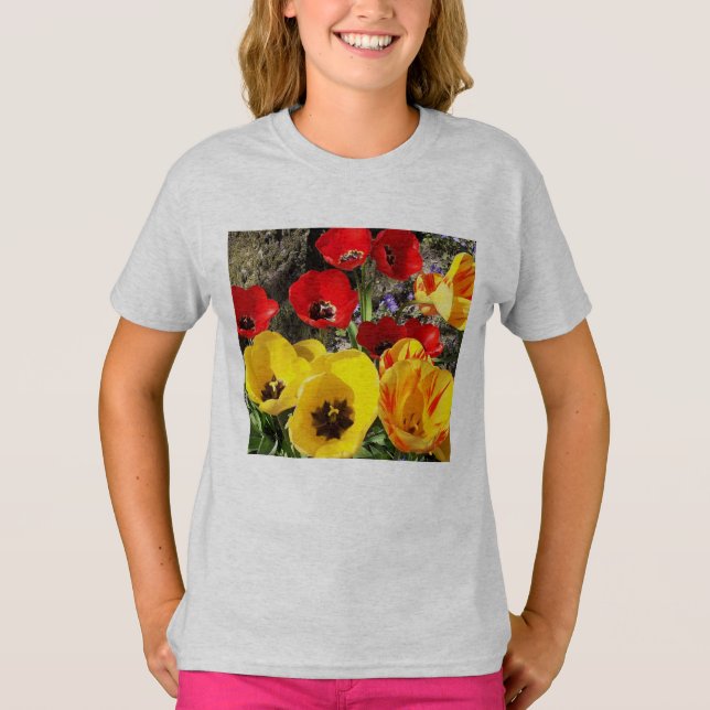 Gelbe und rote Tulissen T-Shirt (Vorderseite)