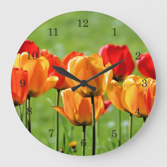 Gelbe und rote Tulpen Große Wanduhr (Vorderseite)