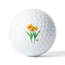 Gelbe und rote Tulpen mit Text Golfbällen