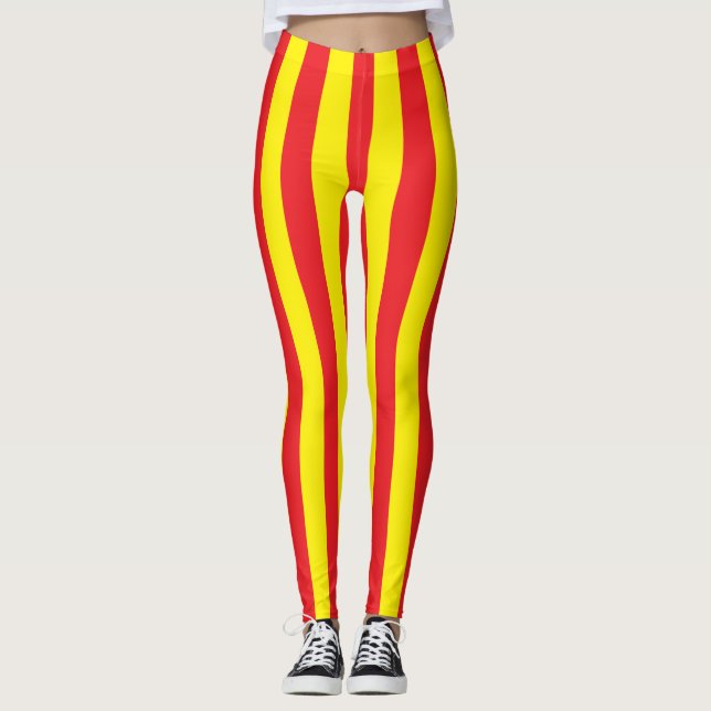 Gelbe und rote vertikale Streifen Leggings (Vorderseite)