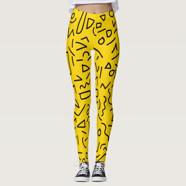 Gelbe und schwarze 80er Jahre Form und Schnauze Leggings (Vorderseite)