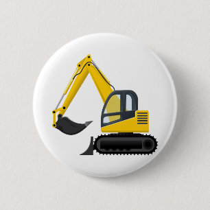 Gelbe und schwarze Bagger-Bau-Maschine Button