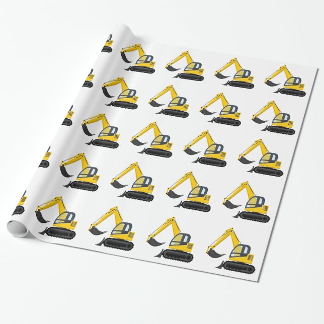 Gelbe und schwarze Bagger-Bau-Maschine Geschenkpapier (Ungerollt)