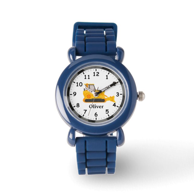 Gelbe und schwarze Bulldozer Schwermaschinen Kinde Armbanduhr (Vorderseite)