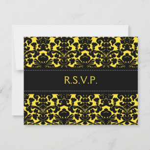 Gelbe und schwarze Damast-Antwortkarte RSVP Karte
