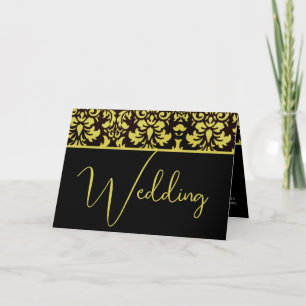 Gelbe und schwarze Damast-Hochzeitseinladung Einladung