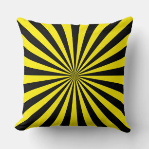 Gelbe und schwarze funky Sonnenstrahlen Retro-Stre Kissen