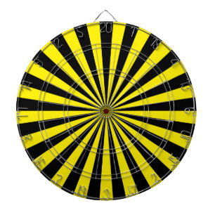 Gelbe und schwarze funky Sonnenstrahlen Retrostrei Dartscheibe