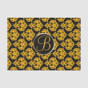 Gelbe und schwarze Glam-Damaskus-Monogrammbuchstab Seidenpapier