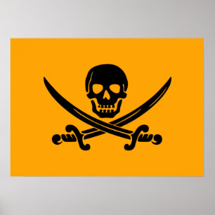 Gelbe und schwarze Jolly Roger-Piratenflagge Poster