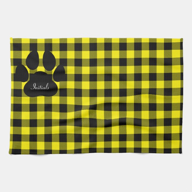 Gelbe und schwarze Karierte Paw - Druck Küchentüch Geschirrtuch (Horizontal)