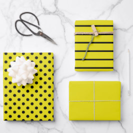 Gelbe und schwarze Polka-DotStreifen Geschenkpapier Set