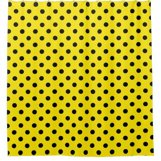 Gelbe und schwarze Polka-Punkte Duschvorhang (Vorderseite)