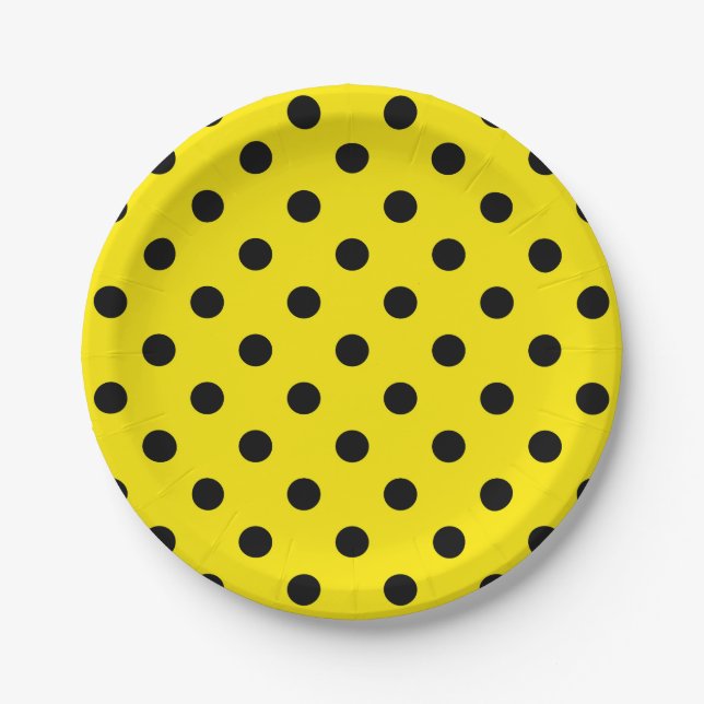 Gelbe und schwarze Polka-Punkte Pappteller (Vorderseite)