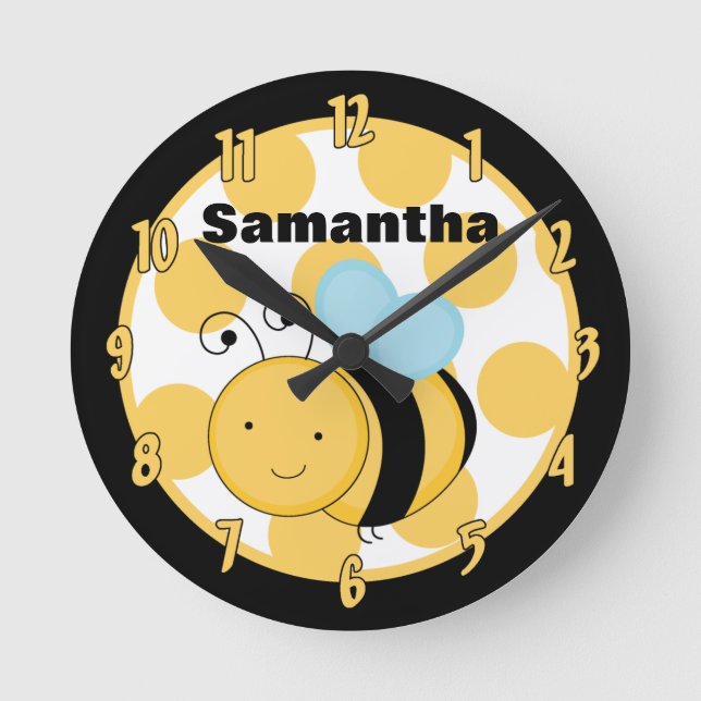 Gelbe und schwarze Punkt Honey Hummel Uhr (Vorderseite)