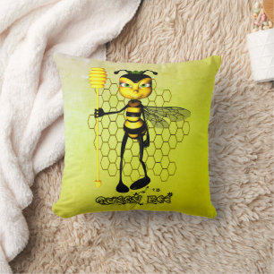 Gelbe und schwarze Queen Bee mit Wabenwürfel Kissen