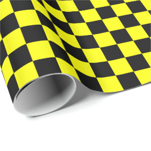 Gelbe und schwarze Schachbrettquadrate Geschenkpapier