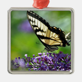 Gelbe und schwarze Schmetterlinge auf dem Lavendel Silbernes Ornament