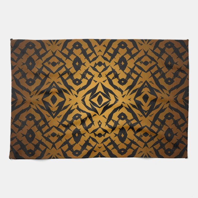 Gelbe und schwarze Stammes Geschirrtuch (Horizontal)