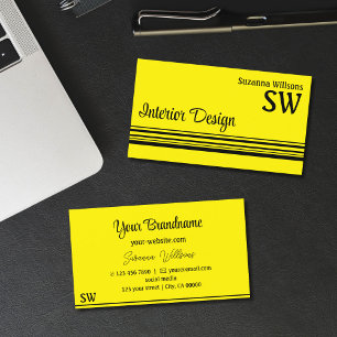 Gelbe und schwarze Streifen mit Monogramm Stilvoll Visitenkarte
