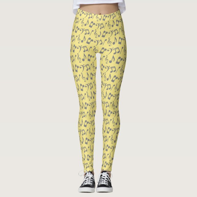 Gelbe und silberne Musiknoten Leggings (Vorderseite)
