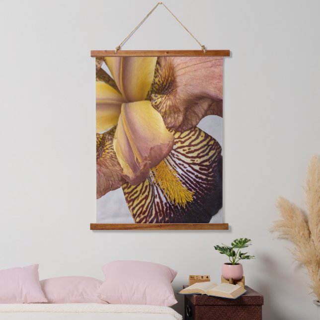 Gelbe und violette Bartiris-Blütenmuster Wandteppich Mit Holzrahmen (Schlafzimmer)