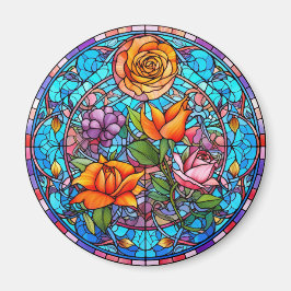 Gelbe und violette florale falsche Buntglas-Darste Magnet