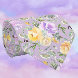 Gelbe und violette Lavendel-Wasserfarben-Rosen Blu Krawatte
