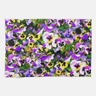 gelbe und violette Stiefmütterchen-Blumen Küchentuch