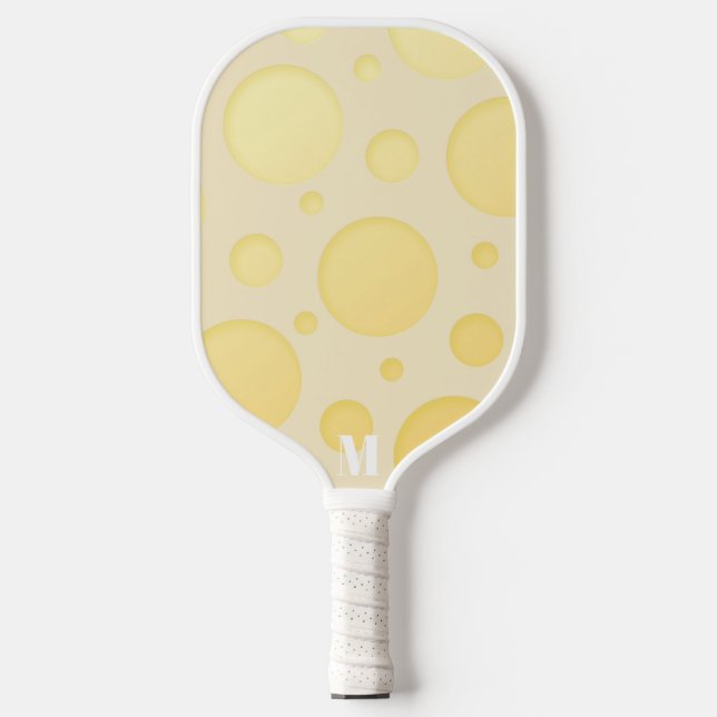 Gelbe und weiße Blasen Moderne Monogramm Pickleball Schläger (Vorderseite)