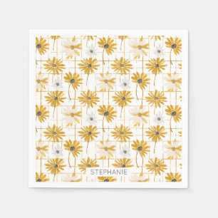 Gelbe und weiße Blume - Bedrängnis Golden Kariert Serviette