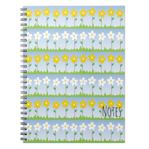 Gelbe und weiße Blumen-gewundenes Notizbuch Notizblock
