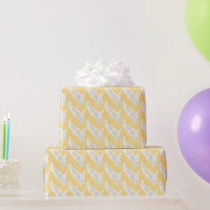 Gelbe und weiße Feder Muster Braut-  Geschenkpapier