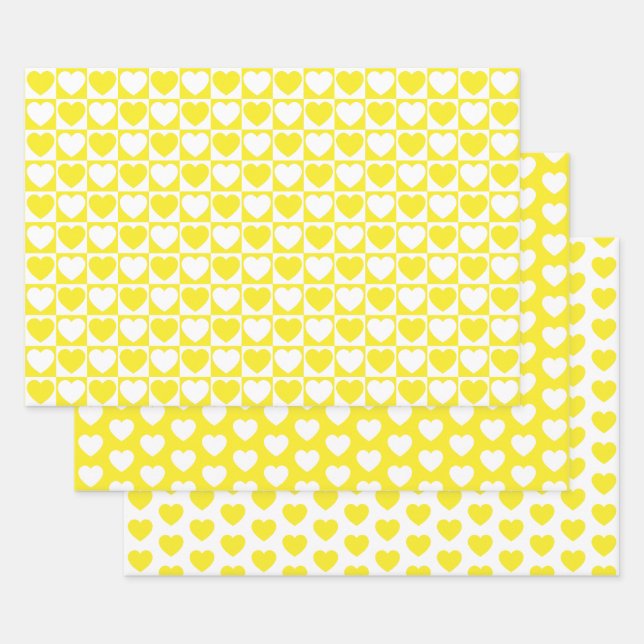 Gelbe und weiße Herzen Geschenkpapier Set (Set)