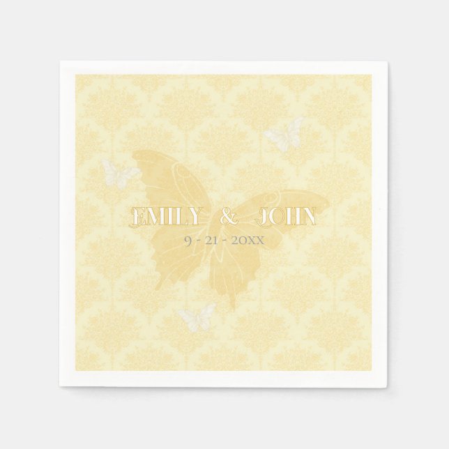 Gelbe und weiße Hochzeitsschmetterlinge Serviette (Vorderseite)